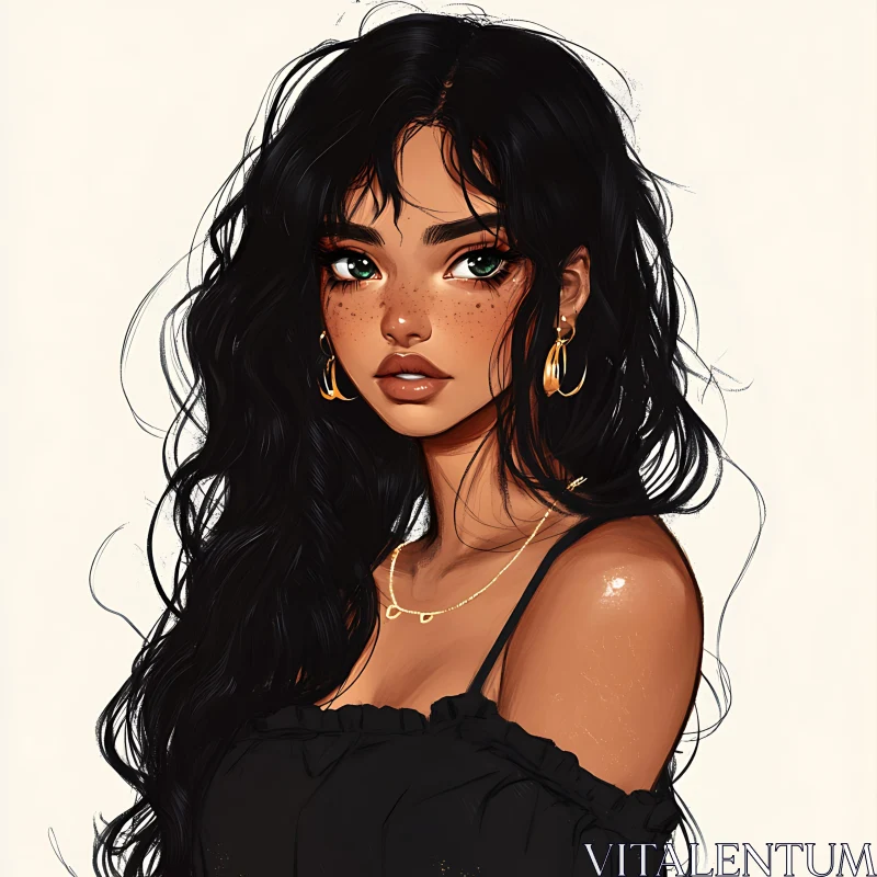 Freckled Woman with Wavy Hair AI Image