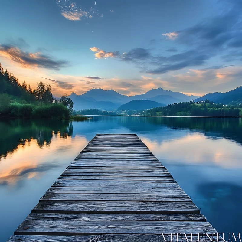 Tranquil Mountain Lake Sunset Reflection AI Image