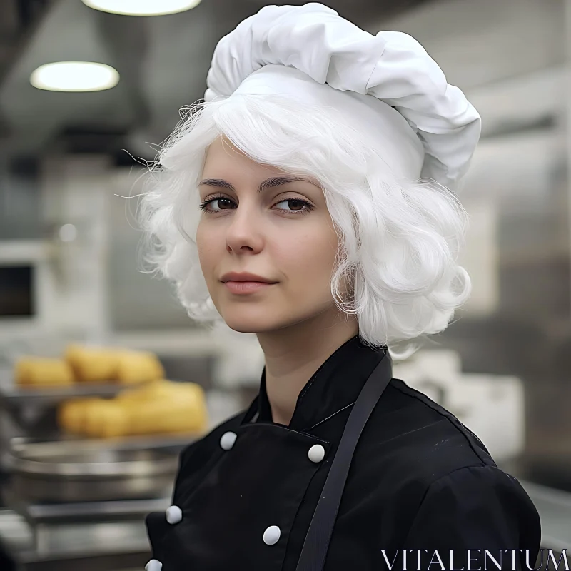 Confident Female Chef in Black Uniform AI Image