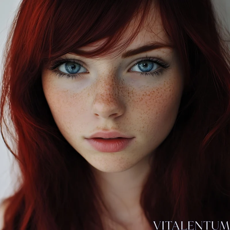 Portrait of Freckled Woman with Red Hair AI Image