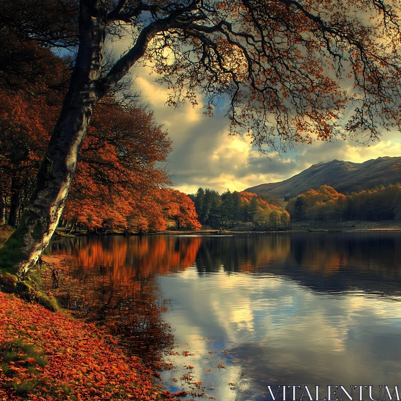 Tranquil Reflections of Fall AI Image