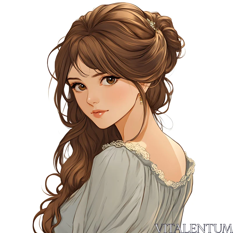 Charming Anime Female with Brunette Hair AI Image