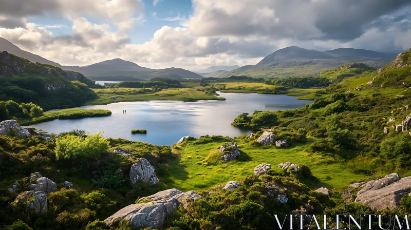 Peaceful Lake with Stunning Mountain Backdrop AI Image