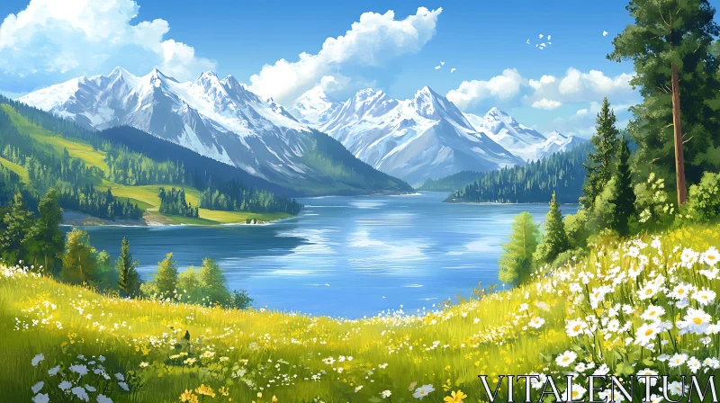 AI ART Beautiful Nature Scene with Mountains and Lake