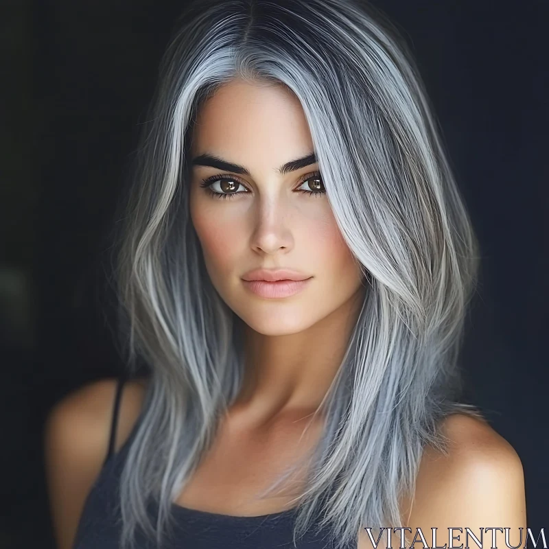 Elegant Woman with Gray Hair Portrait AI Image