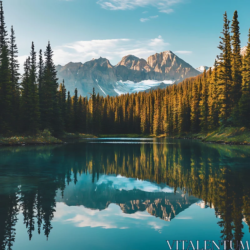 Mountain Lake with Forest and Reflections AI Image