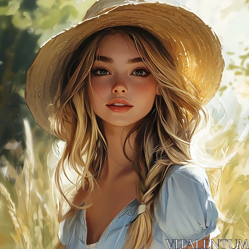 AI ART Summertime Portrait of a Woman in Straw Hat