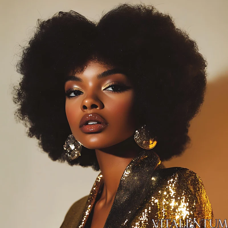 Glamorous Portrait of Woman with Afro Hairstyle AI Image