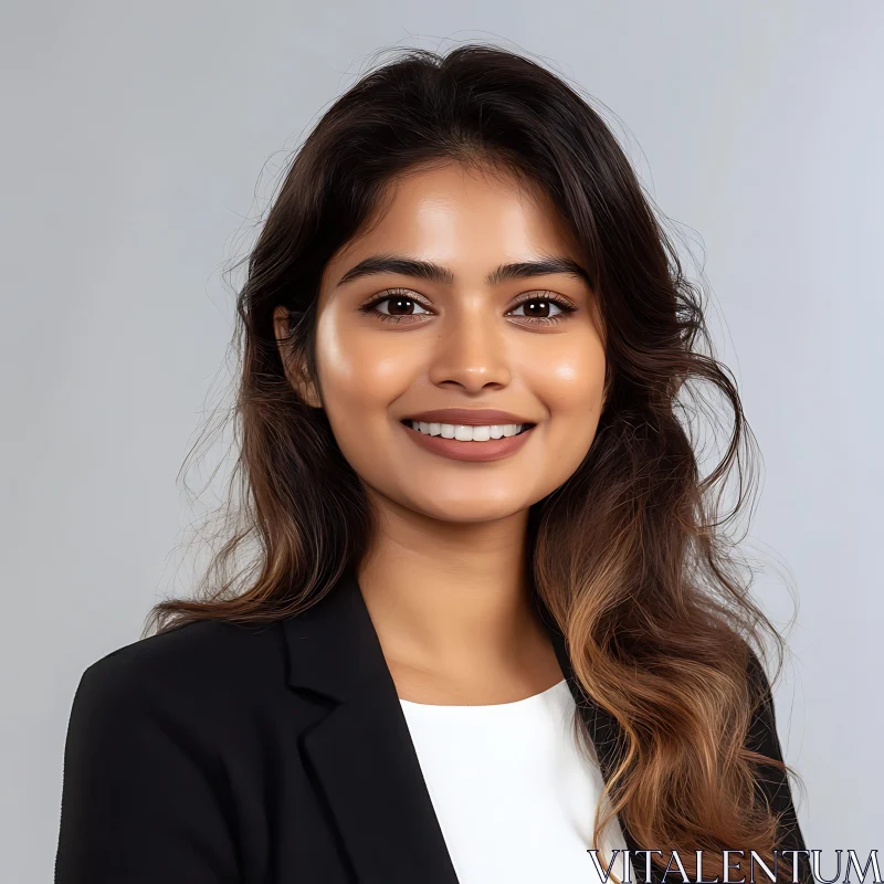 Confident Woman in Black Blazer AI Image