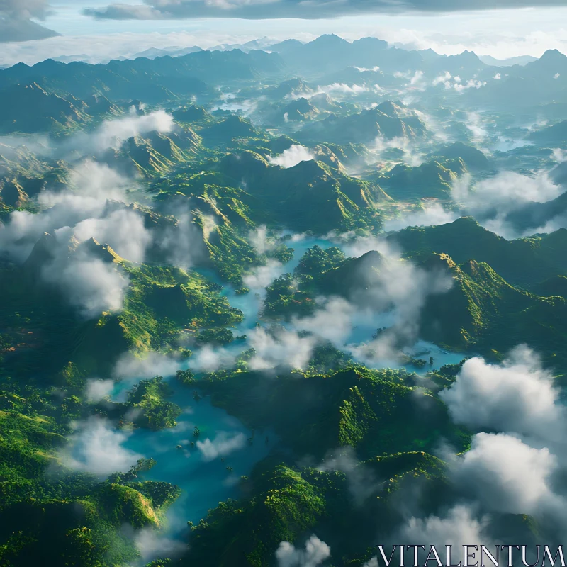 Scenic Aerial View of Mountainous Terrain AI Image