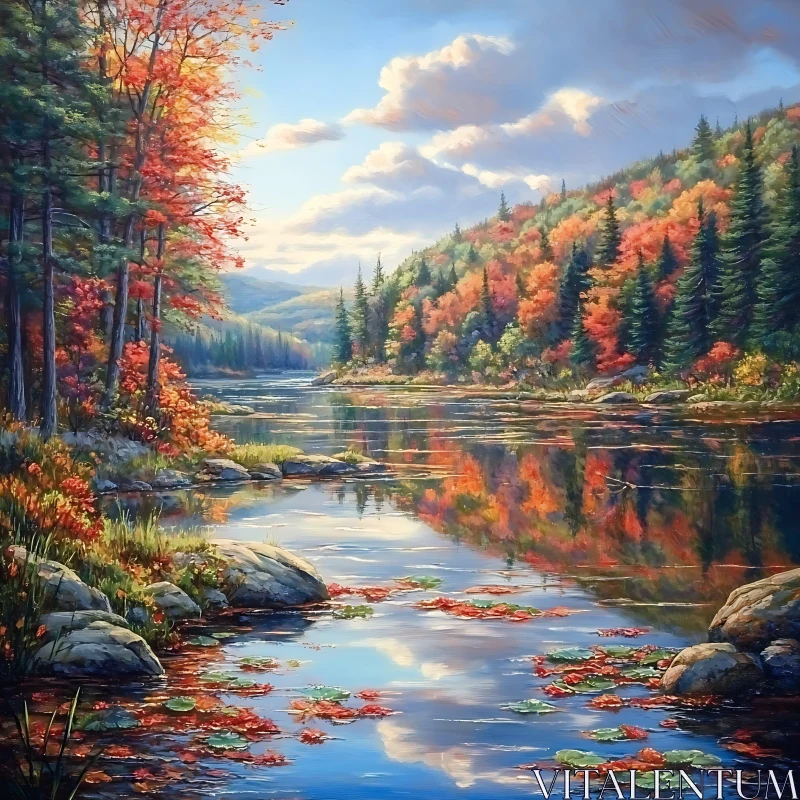 AI ART Peaceful Autumn Landscape with Reflective Waters