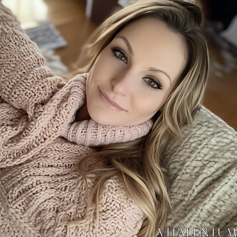 AI ART Relaxed Woman Portrait in Pink Sweater