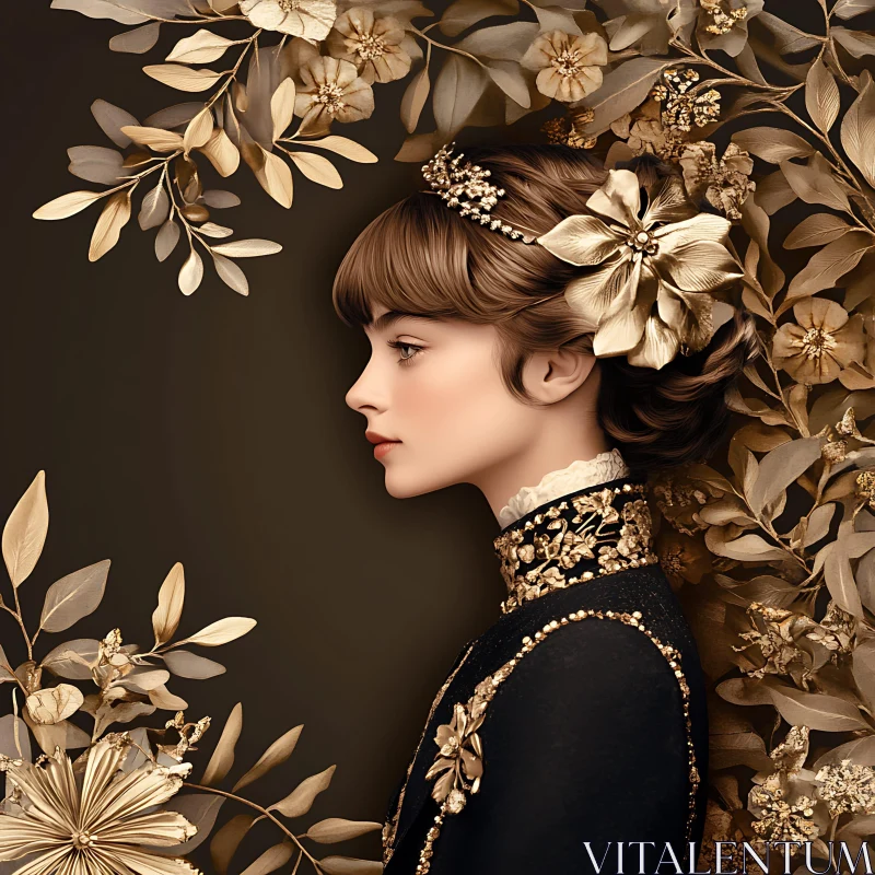 Vintage Elegance: Floral Adorned Woman AI Image