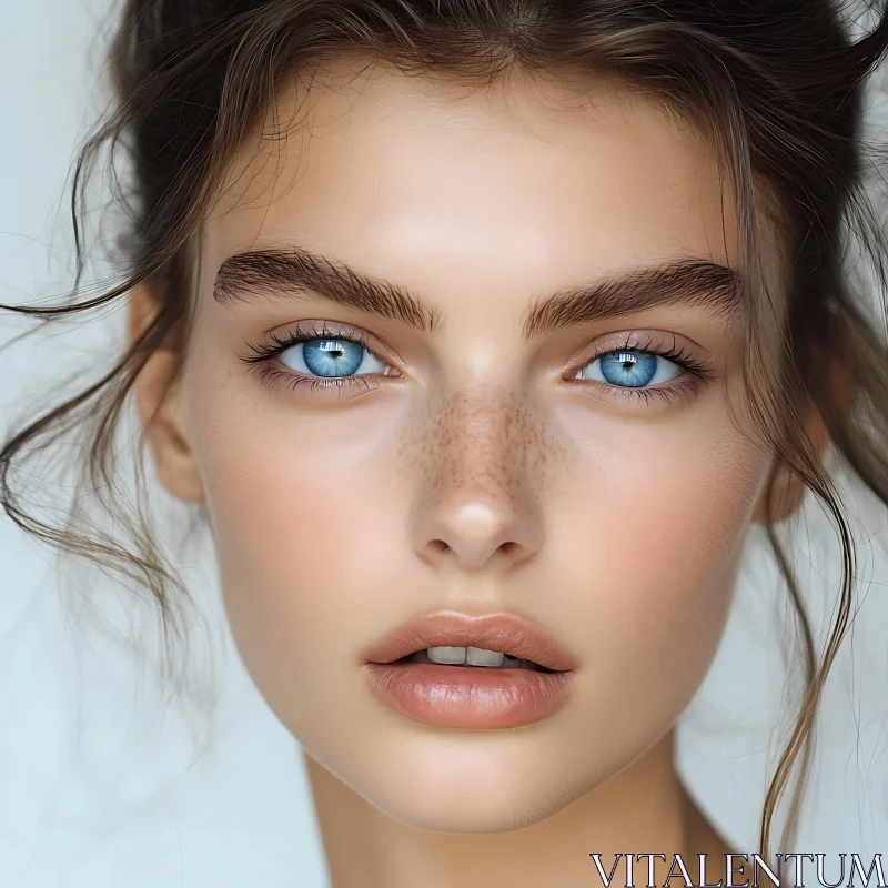 Blue-Eyed Woman with Freckles AI Image