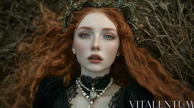 Mystical Redhead Woman in Nature Portrait AI Image