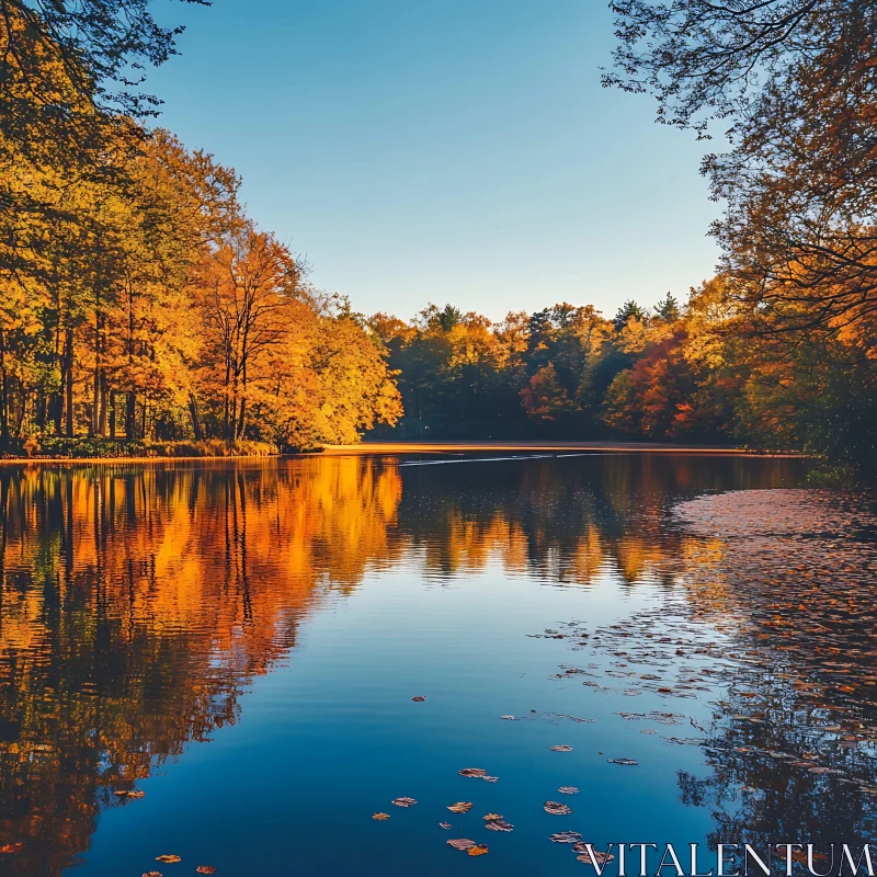 Calm Autumnal Lake Scene AI Image