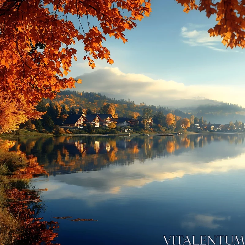 Tranquil Countryside Reflection in Autumn AI Image