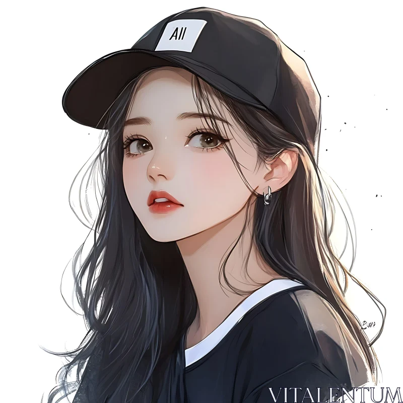 Anime Girl with Cap and Earrings AI Image