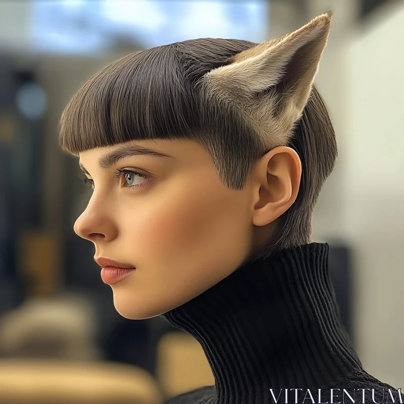 Woman with Feline Ears in Profile AI Image