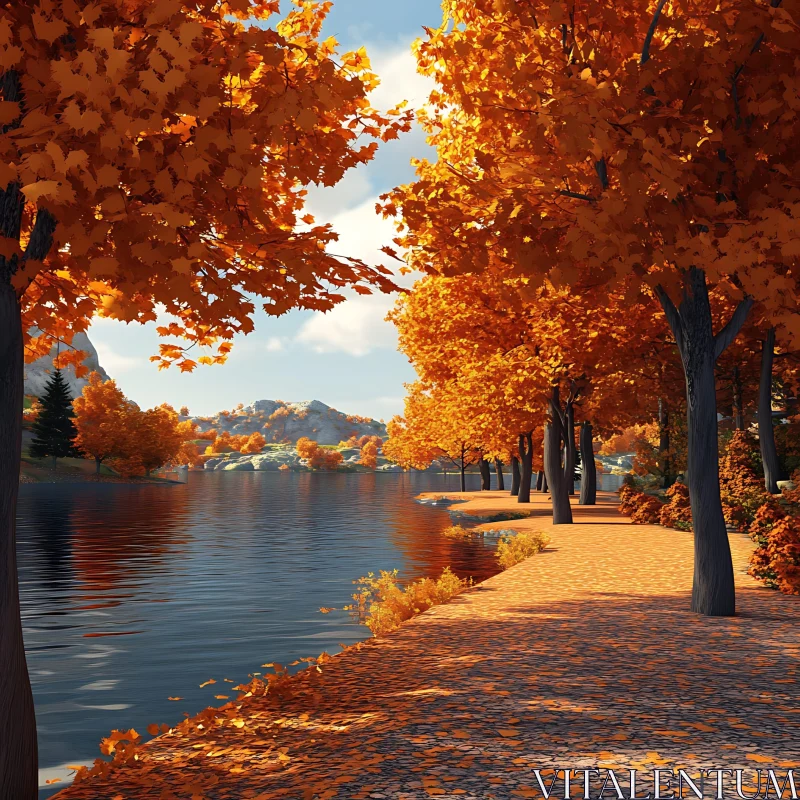 Autumn Landscape with Lake and Trees AI Image