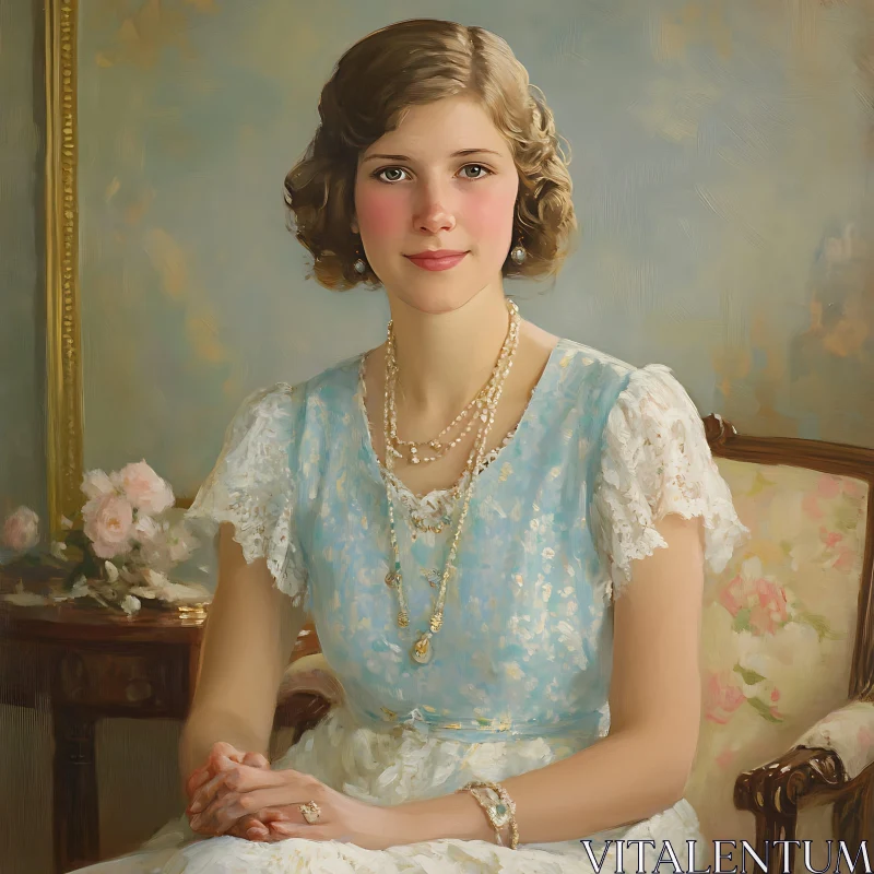 Vintage Woman Portrait with Pearl Jewelry AI Image