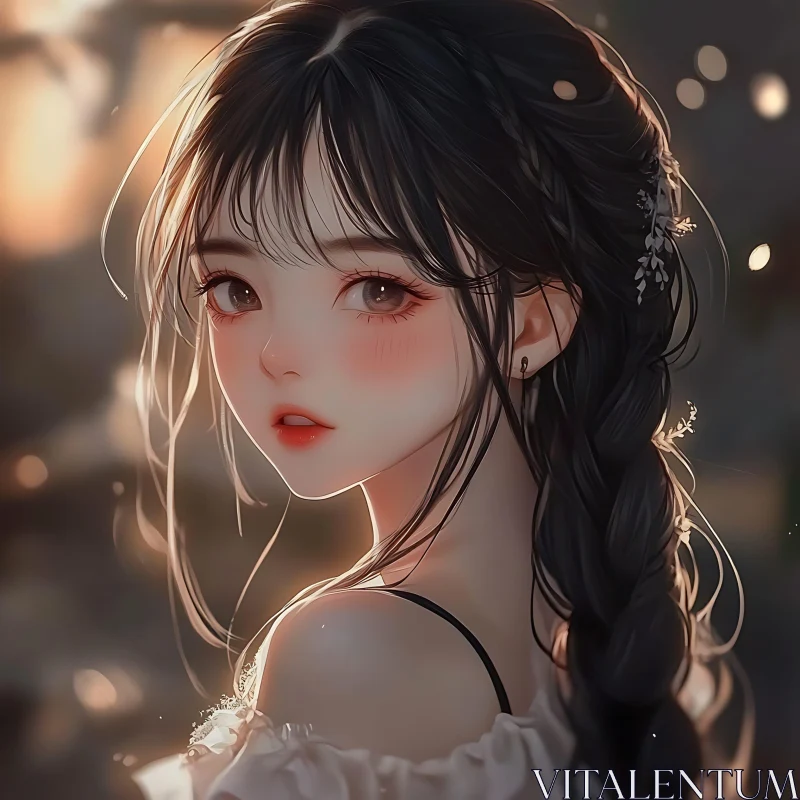 Serene Anime Girl with Braided Hair AI Image