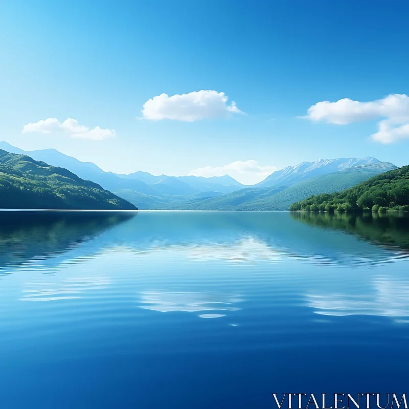 Serene Lakeside with Reflective Waters and Majestic Peaks AI Image