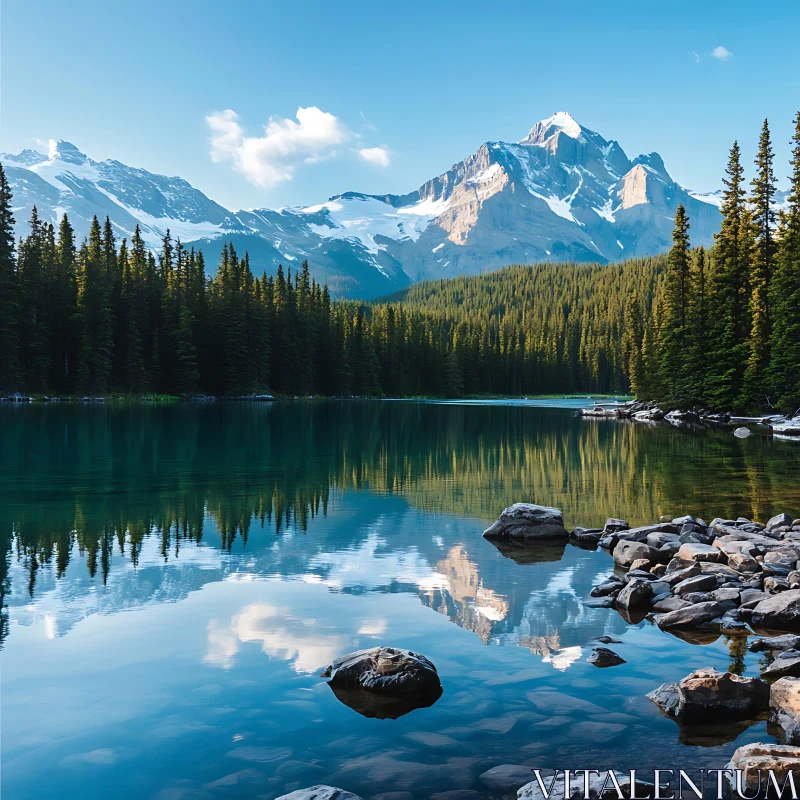 AI ART Peaceful Alpine Lake with Pine Forest