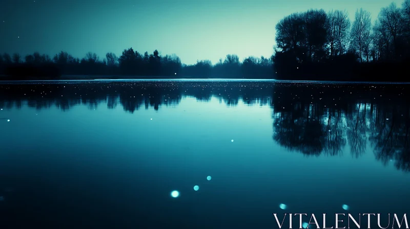 Mystical Nighttime Lake Reflection AI Image