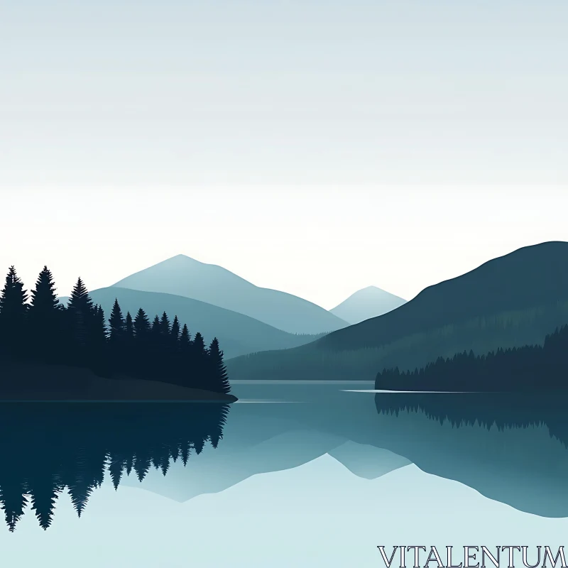 Peaceful Nature Scene with Mountains and Calm Lake AI Image