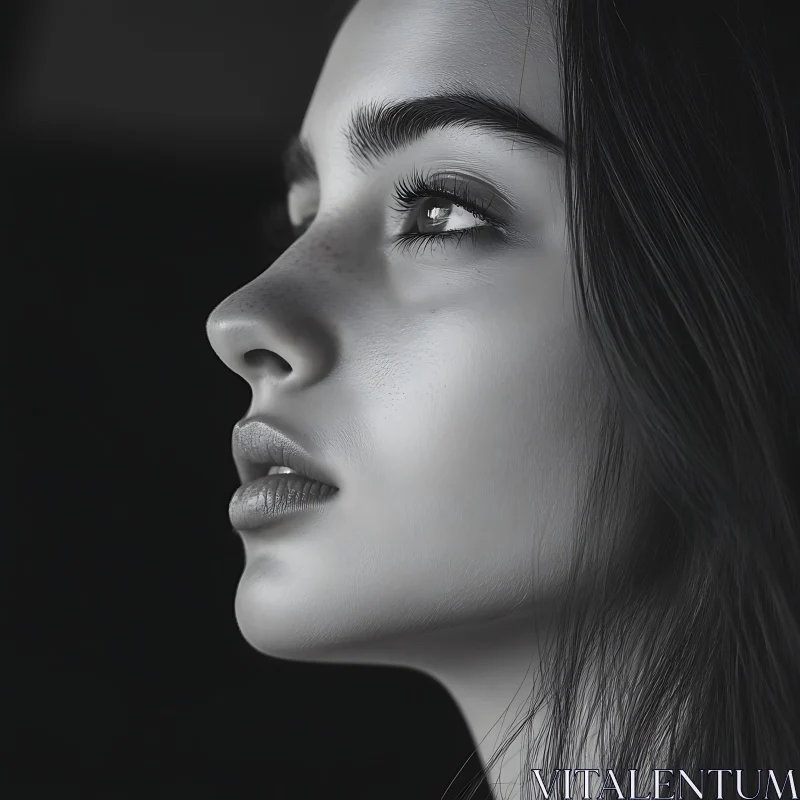 AI ART Profile View of a Woman in Black and White