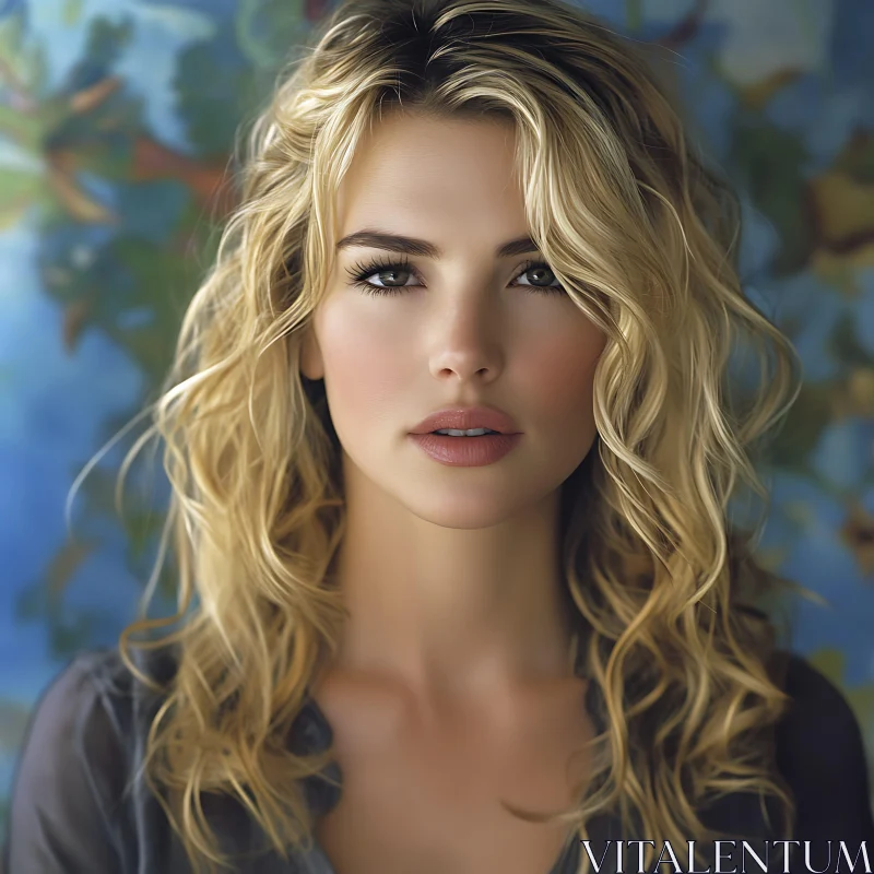 Blonde Woman Portrait with Serene Expression AI Image