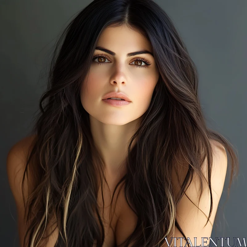 AI ART Elegant Female Portrait with Dark Hair and Brown Eyes