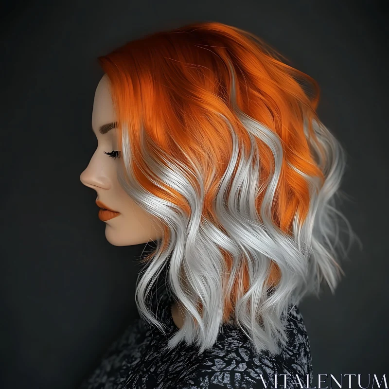 Profile of a Woman with Orange and White Wavy Hair AI Image