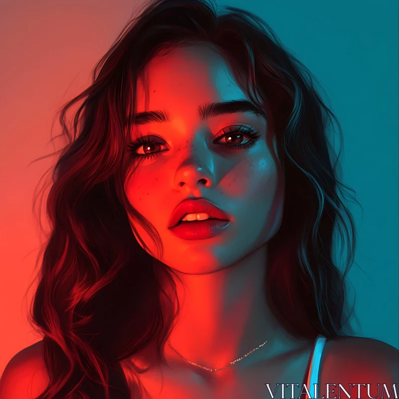 Digital Portrait of a Woman in Contrasting Colors AI Image