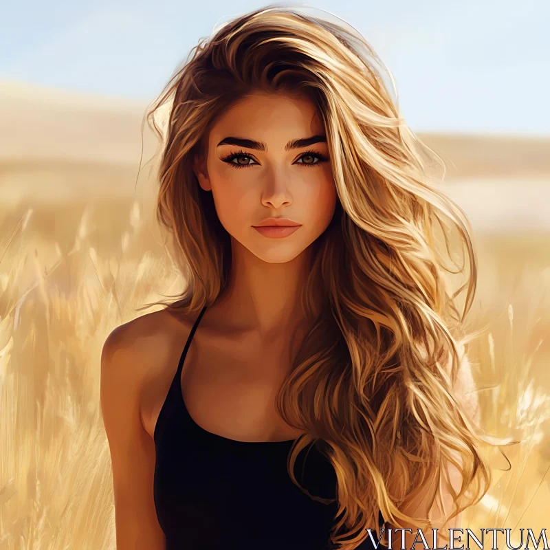 Blonde Woman Standing in a Wheat Field AI Image