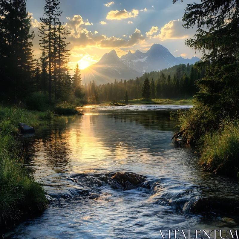 Golden Hour at Tranquil Lake AI Image