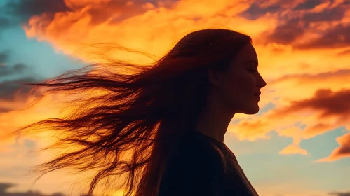 Tranquil Portrait of Woman at Sunset