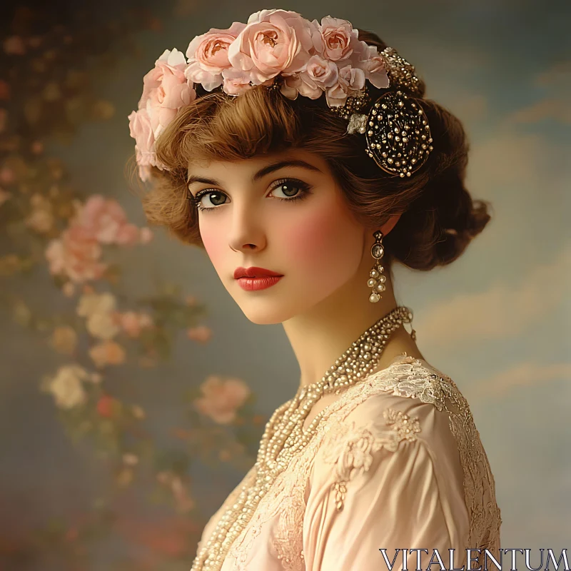 AI ART Classic Beauty in Floral Adornments