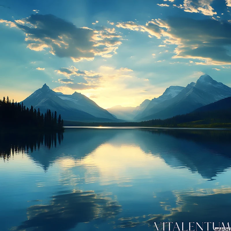 Majestic Mountain Reflections in a Clear Lake AI Image