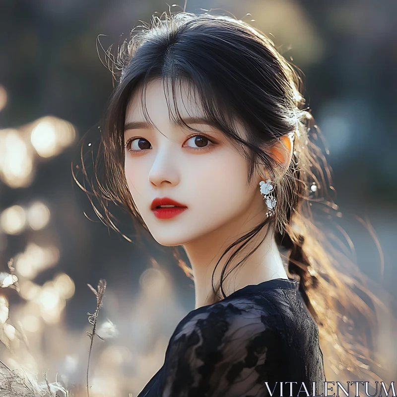 Outdoor Portrait of a Young Woman with Braided Hair AI Image