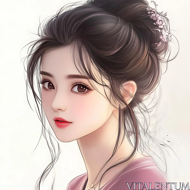 AI ART Beautiful Anime Girl with Flowers in Hair