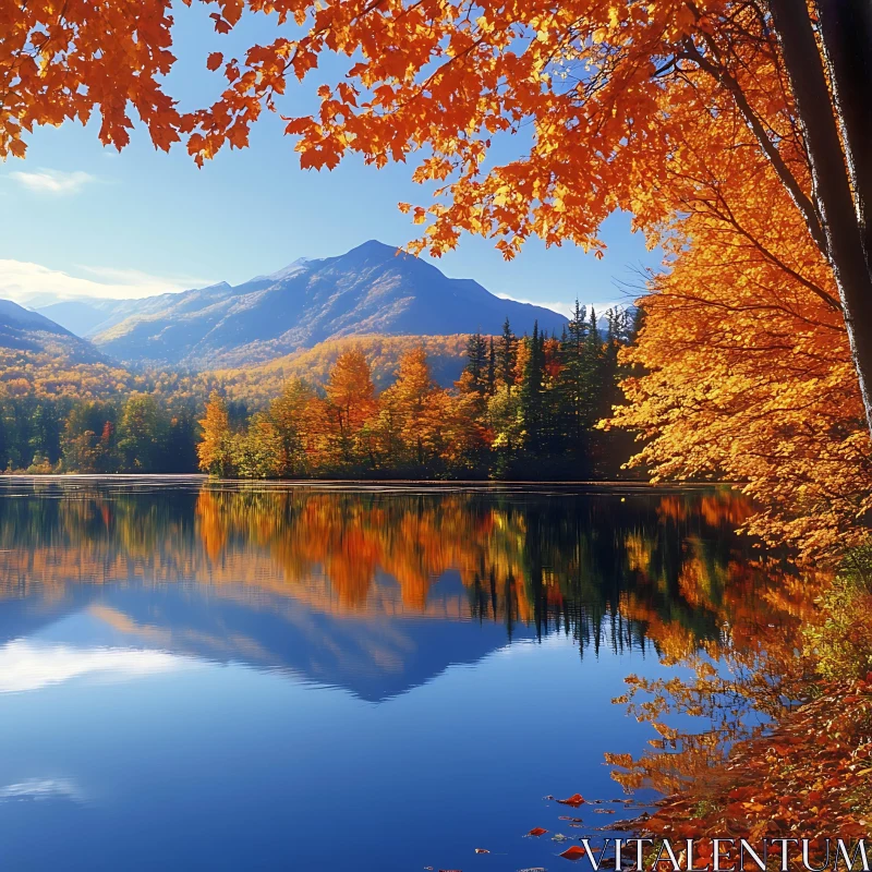 Autumn Lake with Reflective Calm Waters AI Image