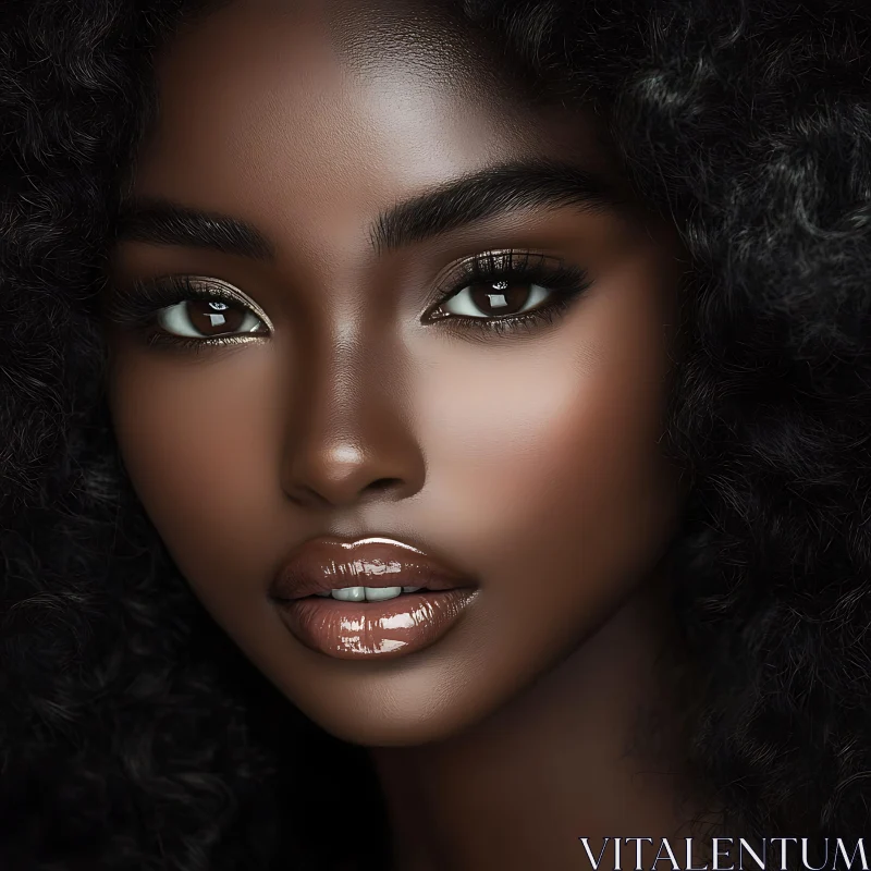 Glamorous Woman with Dark Skin and Glossy Lips AI Image