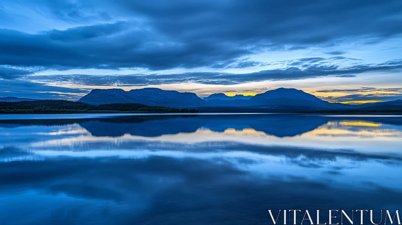 Mountainous Lake Reflection at Dusk AI Image