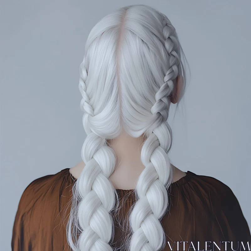 White Hair Styled into Thick Double Braids AI Image