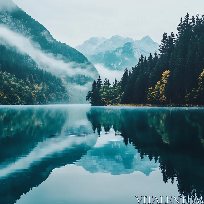 Tranquil Waters and Misty Peaks
