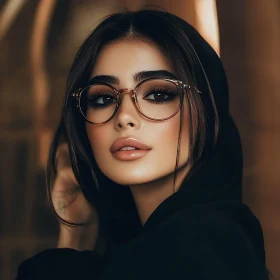Enigmatic Woman with Glasses and Black Headscarf