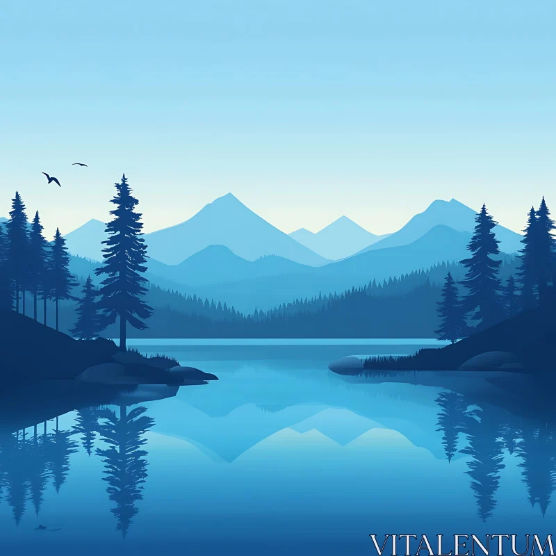 Serene Mountain Lake with Reflecting Trees Serene Mountain Lake with Reflecting Trees
