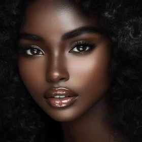 Glamorous Woman with Dark Skin and Glossy Lips
